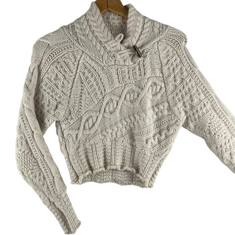 rag & bone Womens Cable Knit Shawl Collar Toggle Pullover XS Cream Wool Cropped